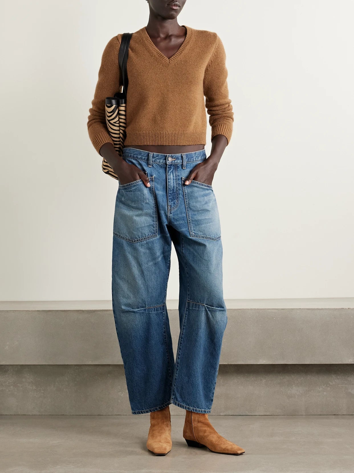 Image of Jeans. Product name - Shon High-rise Barrel-leg Jeans in Mid denim colour by brand - Nili Lotan