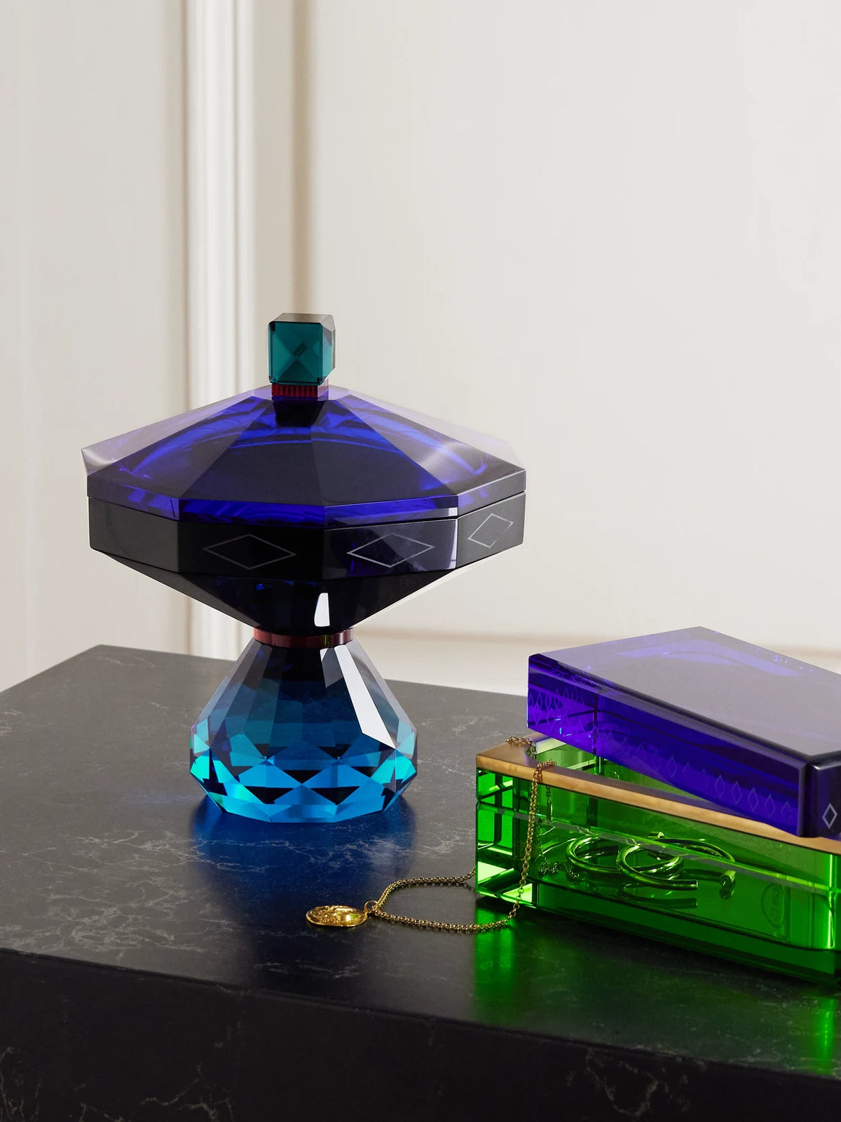 Image of Decor. Product name - Hamptons Crystal Bonbonniere in Blue colour by brand - Reflections Copenhagen