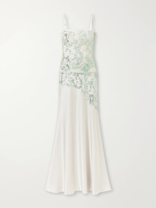 Costarellos Jennan Sequin-embroidered Satin Gown