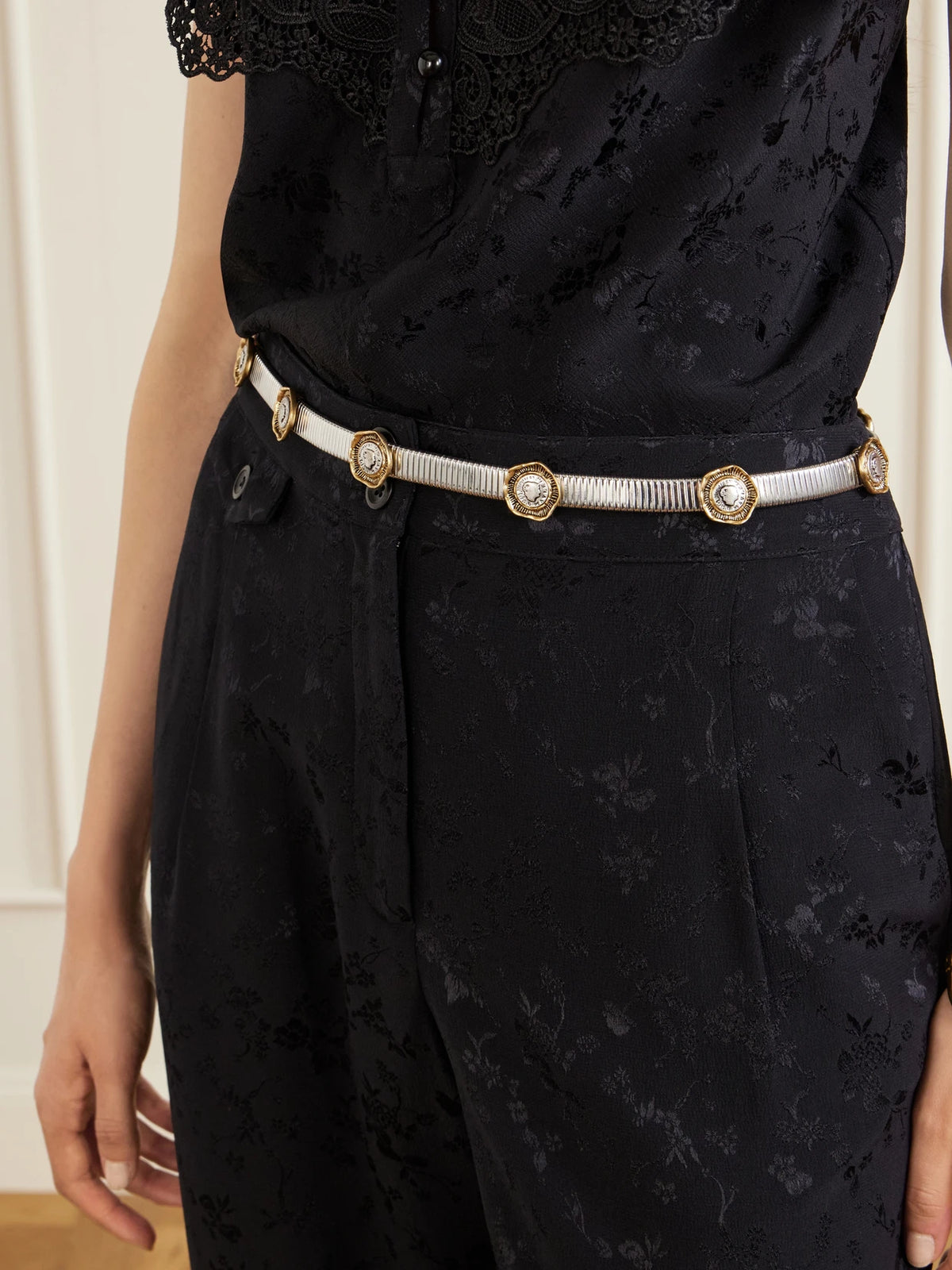 Image of Belts. Product name - Flora Embellished Silver-tone Belt in Multi colour by brand - MAISON MAYLE