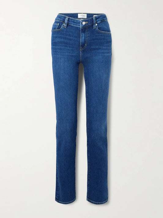 Image of Jeans. Product name - The Pencil High-rise Skinny Jeans in Dark denim colour by brand - FRAME