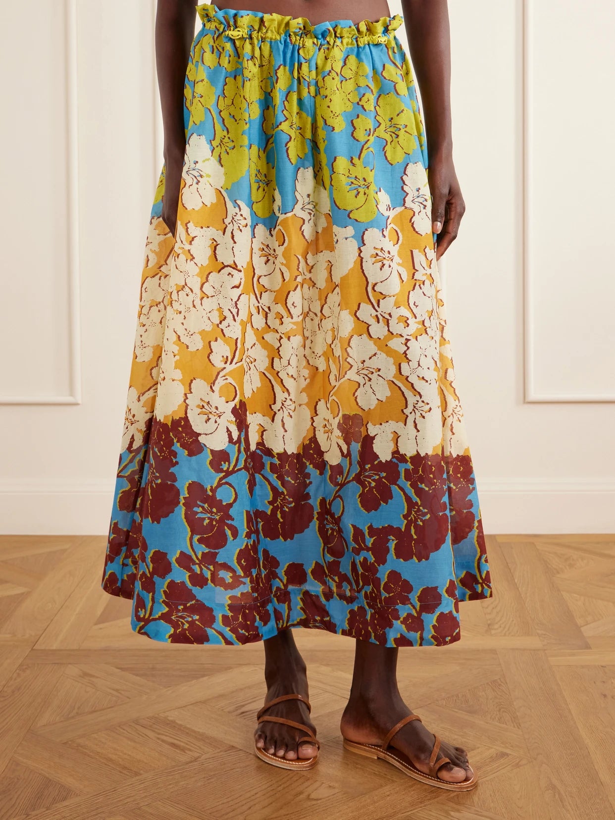Splice Floral-print Cotton And Silk-blend Midi Skirt