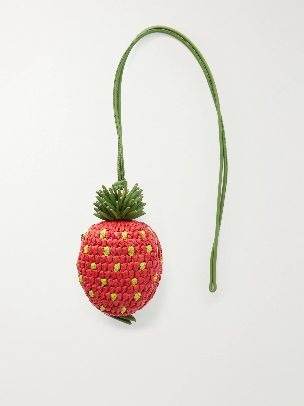 + Paula's Ibiza Strawberry Leather-trimmed Raffia Pouch