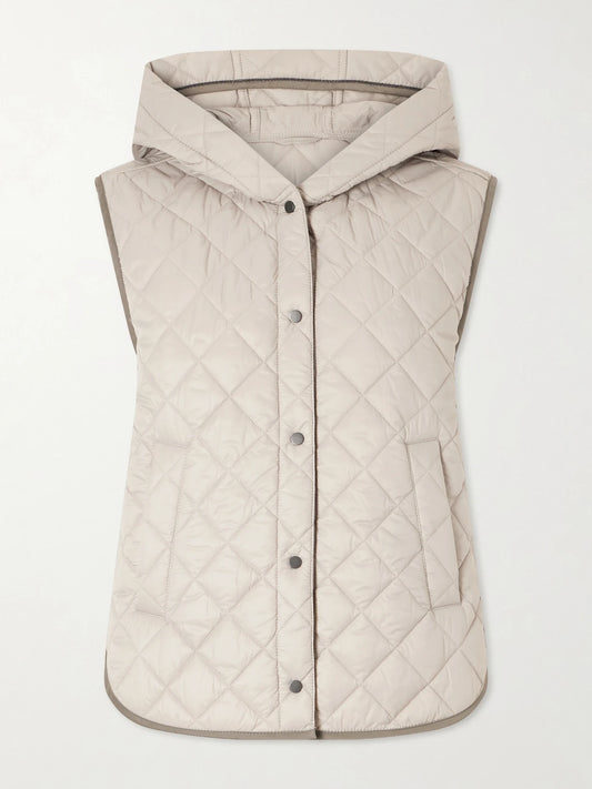 Image of Coats & Jackets. Product name - Hooded Quilted Shell Vest in Light gray colour by brand - Brunello Cucinelli