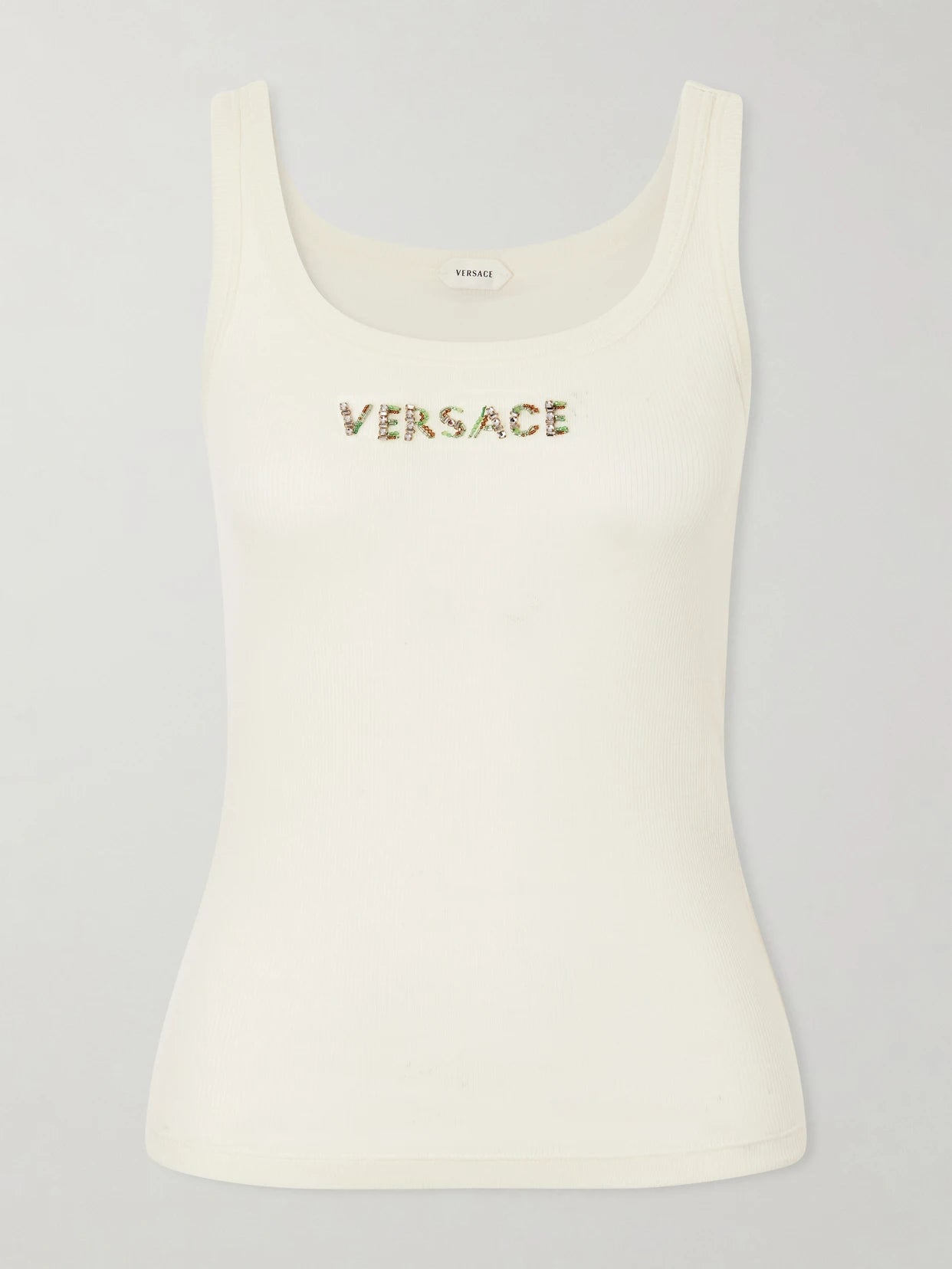 Crystal And Bead-embellished Logo-embroidered Wool Tank