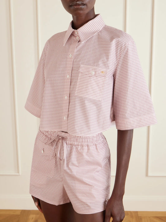 Vlogo-embellished Cropped Checked Cotton Shirt