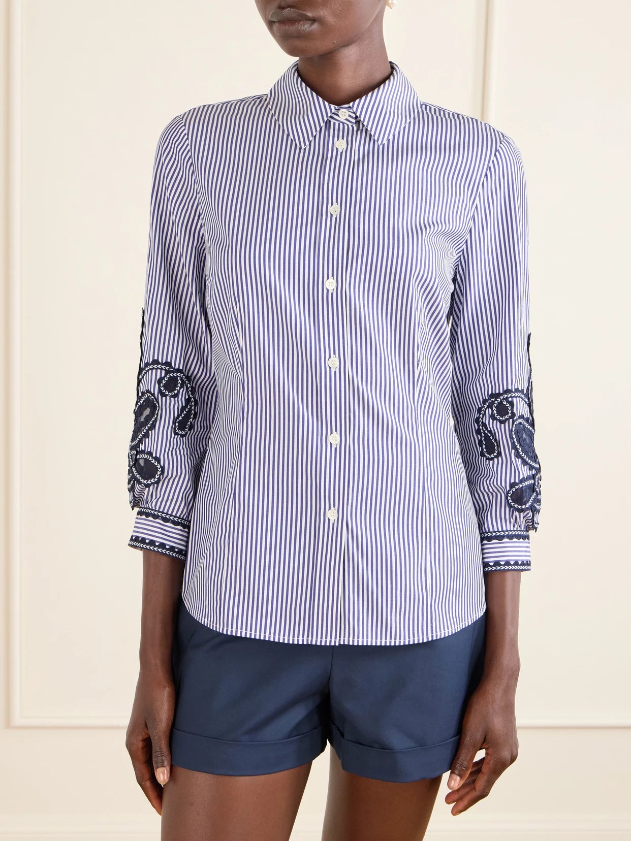 Embroidered Striped Cotton-poplin Shirt