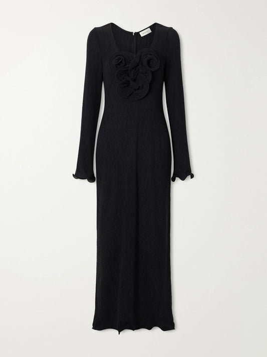Image of Dresses. Product name - Gathered Satin Maxi Dress in Black colour by brand - Magda Butrym