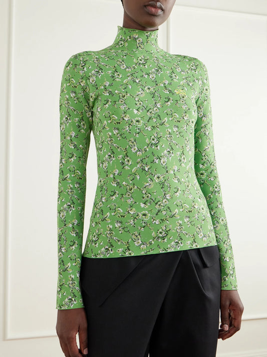 LOEWE Logo-embroidered Floral-jacquard Knitted Top