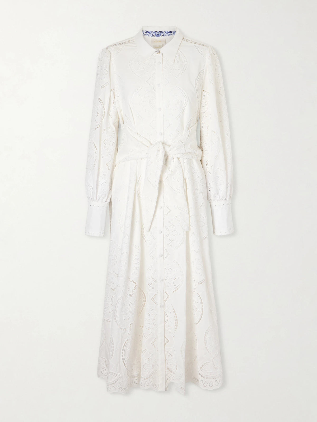 Tie-detailed Broderie Anglaise Cotton Midi Shirt Dress