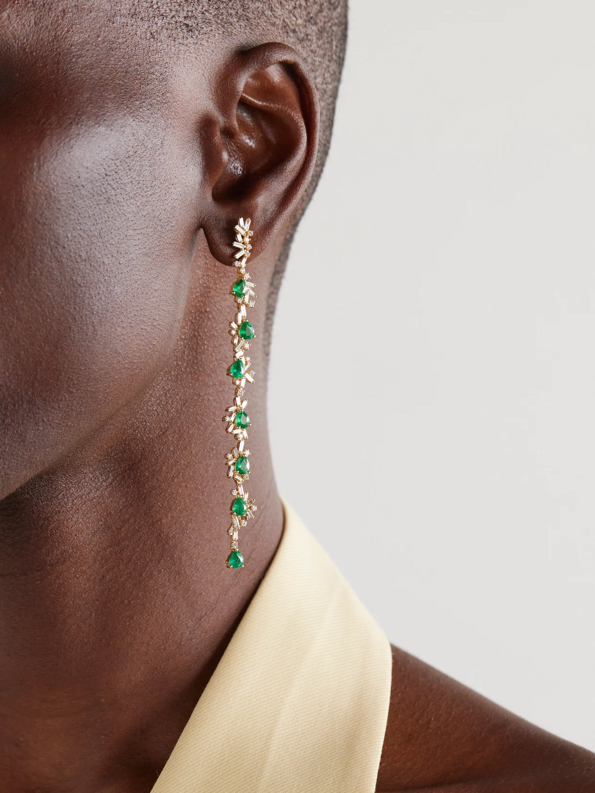 Image of Earrings. Product name - 18-karat Gold, Diamond And Emerald Earrings in Multi colour by brand - Suzanne Kalan