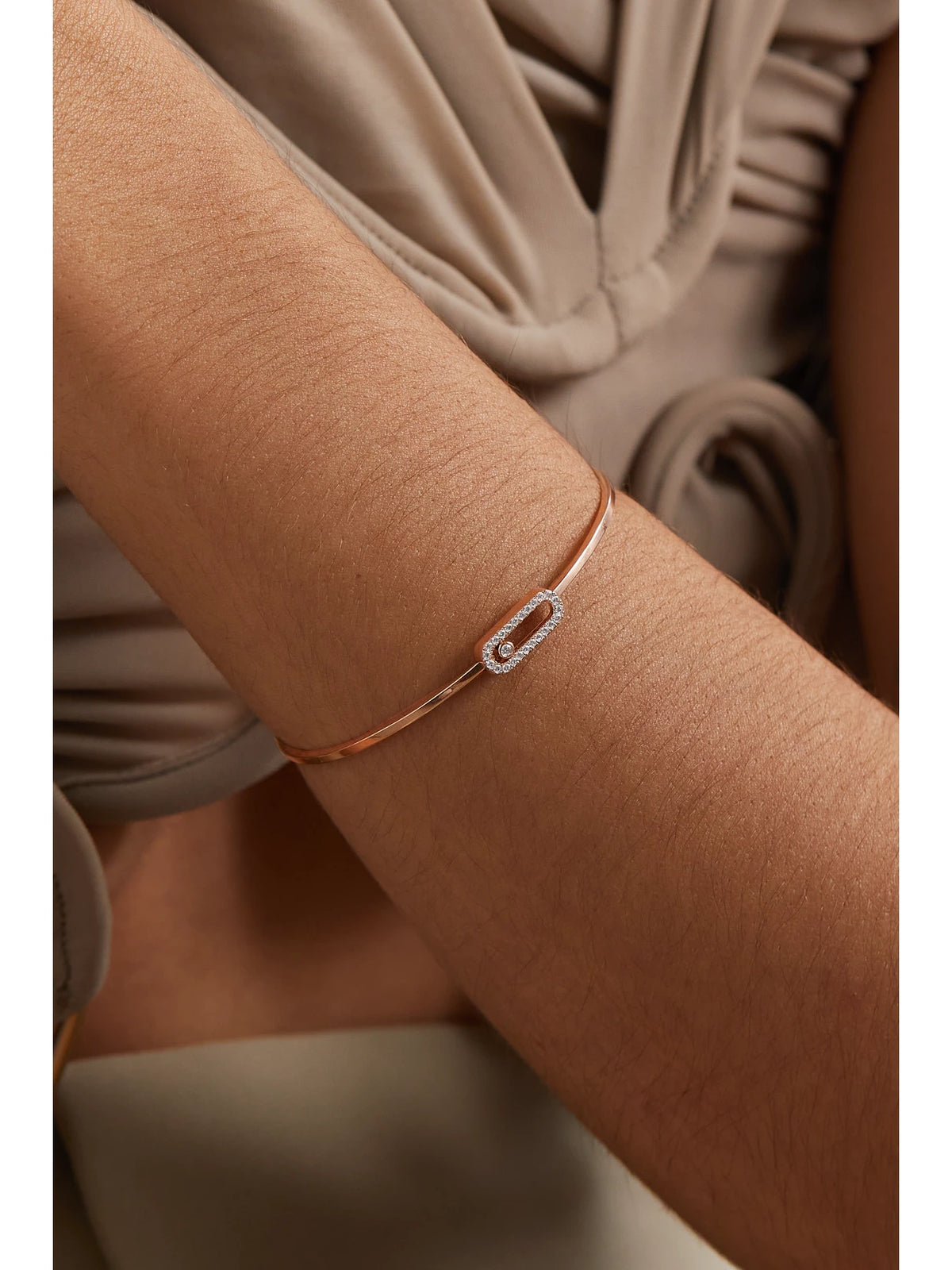 Image of Bracelets. Product name - Move Uno 18-karat Rose Gold Diamond Bangle in Multi colour by brand - Messika