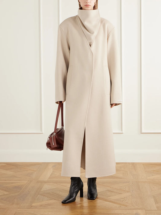 Image of Coats & Jackets. Product name - Spassenso High-neck Wool Coat in Beige colour by brand - Sportmax