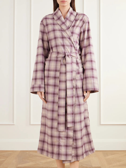 TEKLA Belted Checked Organic-cotton Peached Robe