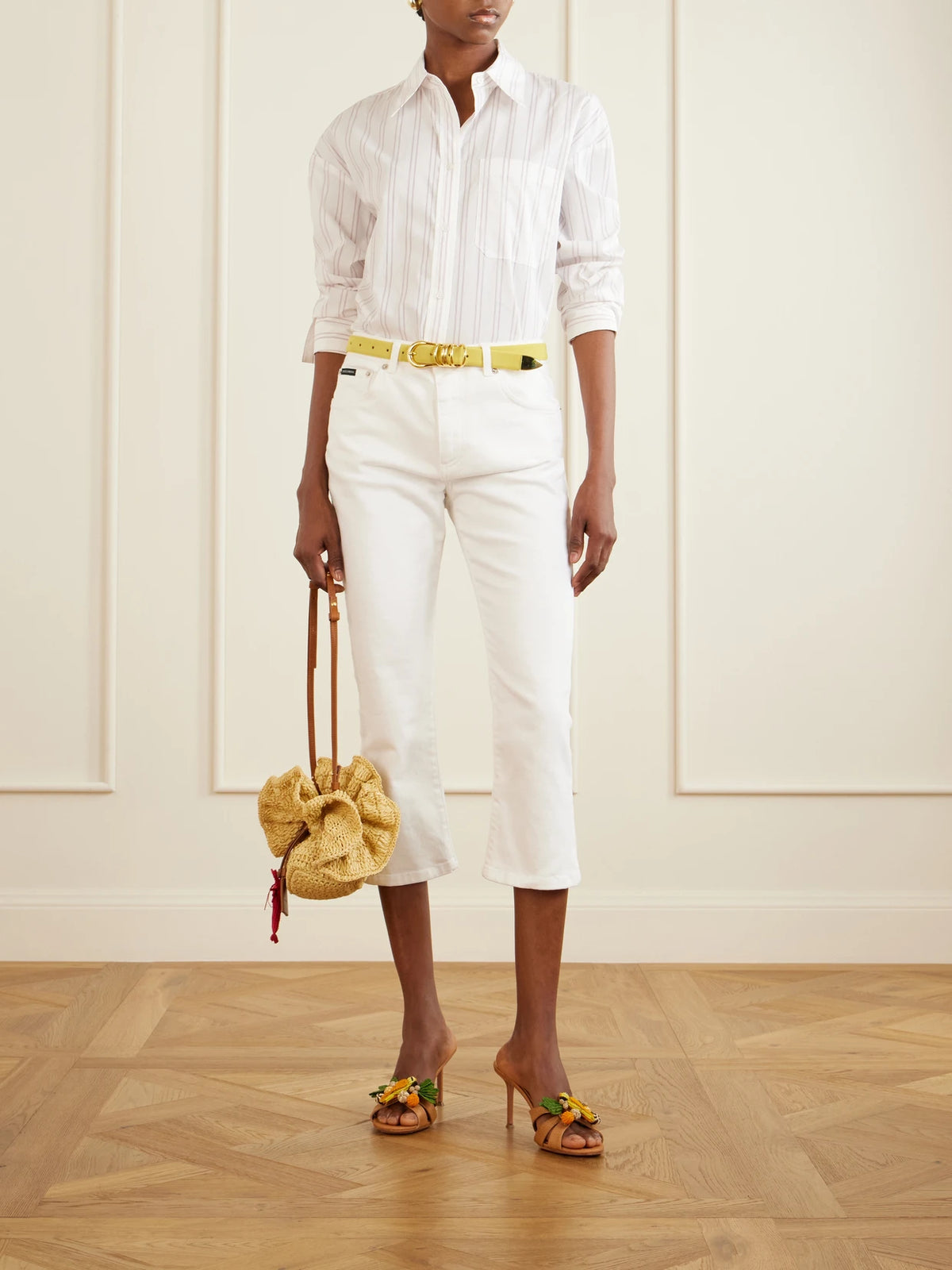 Image of Heels. Product name - Birdsong 75 Raffia Mules in Tan colour by brand - Aquazzura