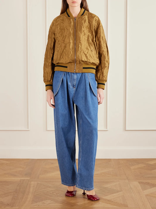 Image of Coats & Jackets. Product name - Anagram Crinkled Satin-twill Bomber Jacket in Gold colour by brand - LOEWE