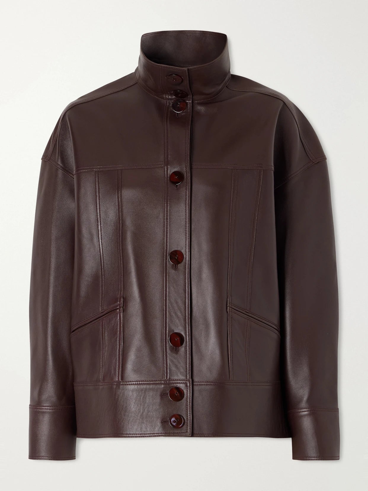 Image of Coats & Jackets. Product name - Paneled Leather Jacket in Dark brown colour by brand - Galvan