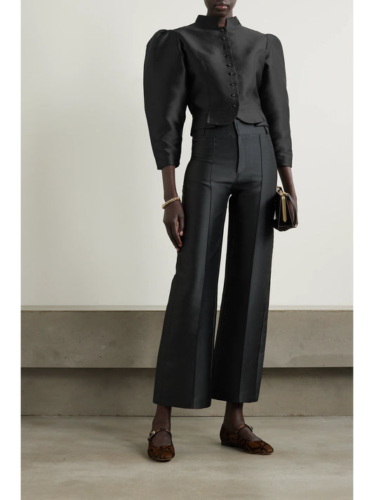 Image of Coats & Jackets. Product name - Amoako Cropped Faille Jacket in Black colour by brand - DESTREE