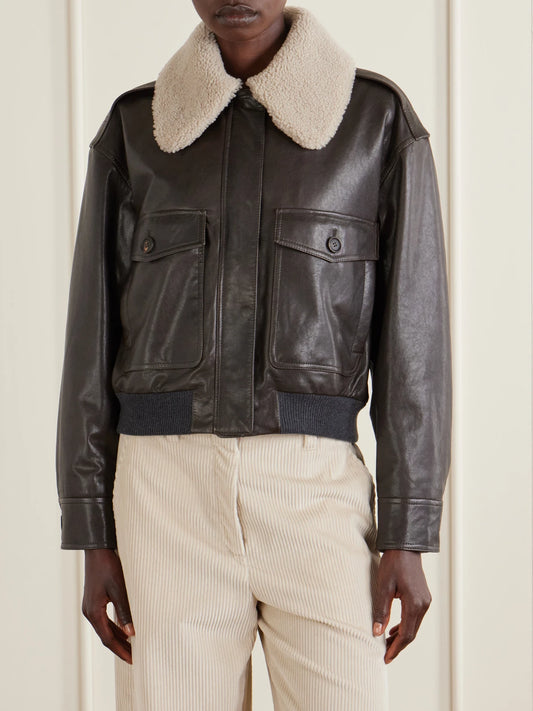 Shearling-trimmed Leather Jacket