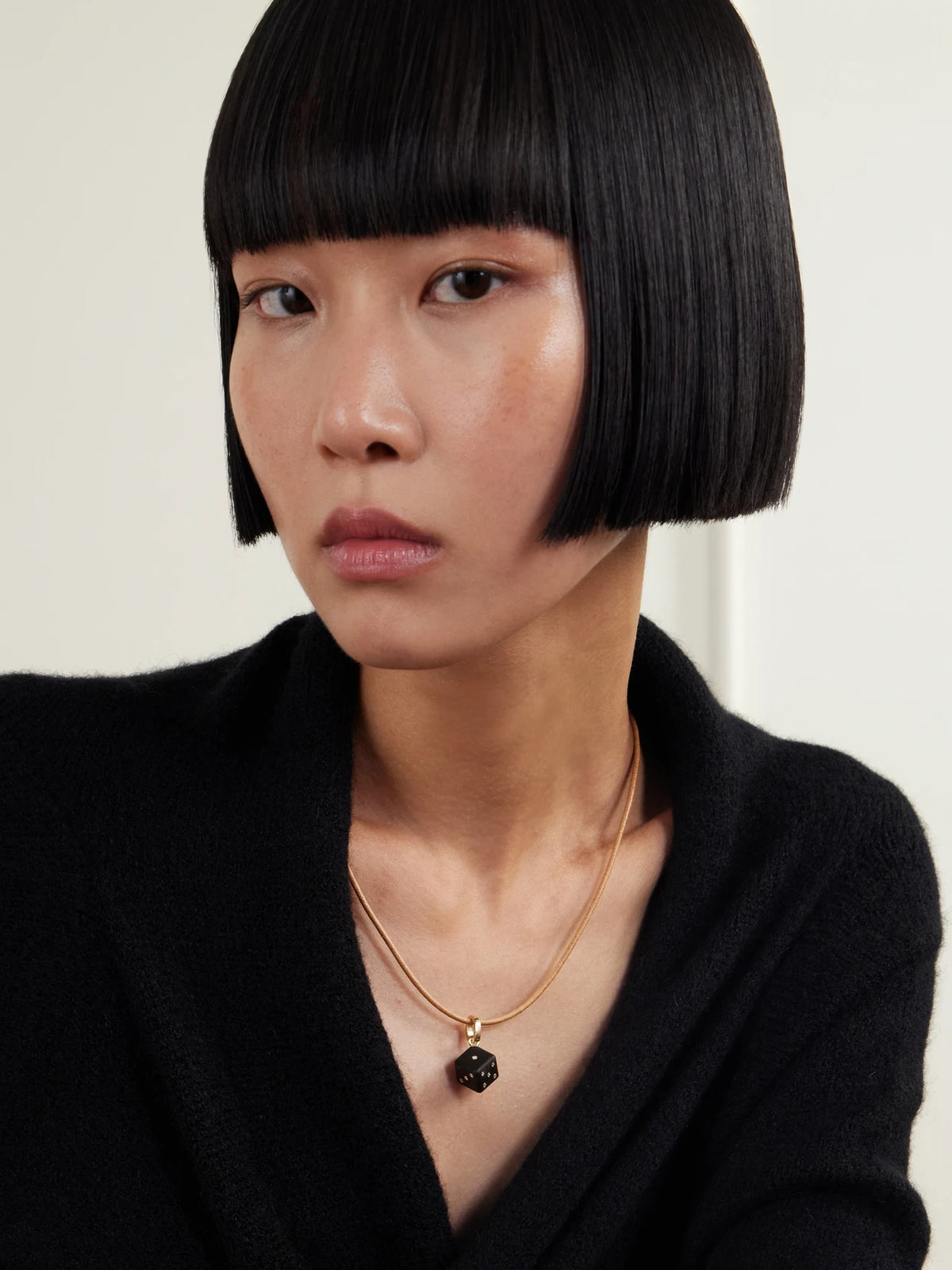 Image of Necklaces. Product name - Dado 18-karat Gold, Diamond, Ebony And Leather Necklace in Multi colour by brand - Marie Lichtenberg