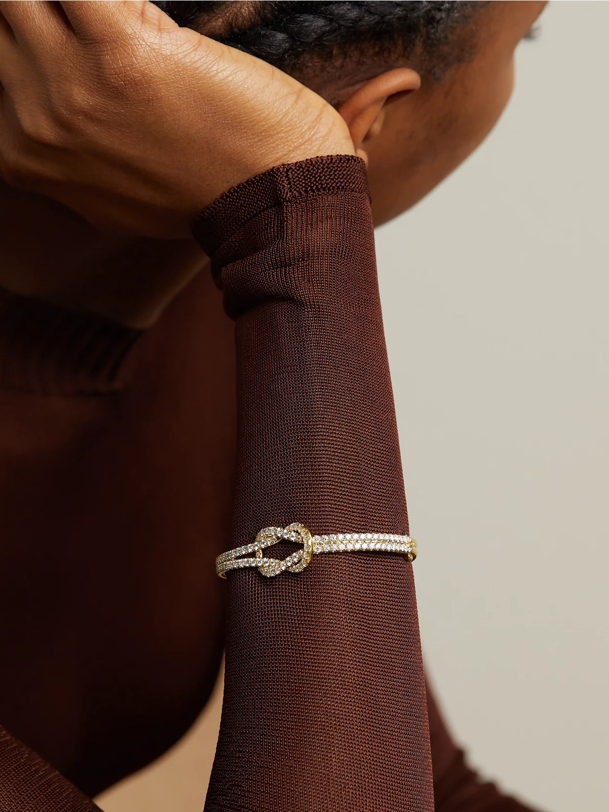 Image of Bracelets. Product name - Knot 18-karat Gold Diamond Bracelet in Multi colour by brand - Anita Ko
