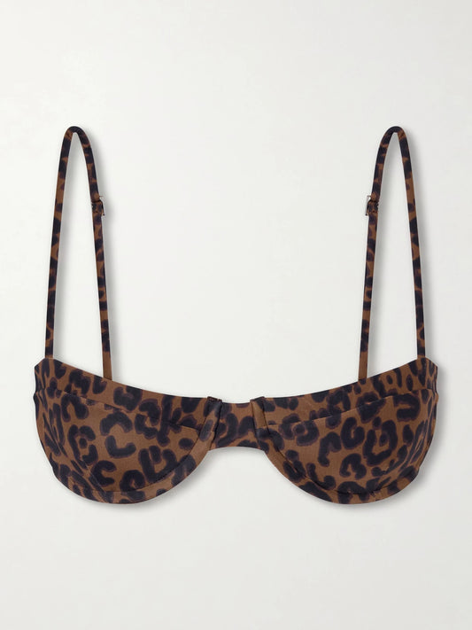 Image of Swimwear. Product name - Barbara Leopard-print Bikini Top in Leopard print colour by brand - Haight
