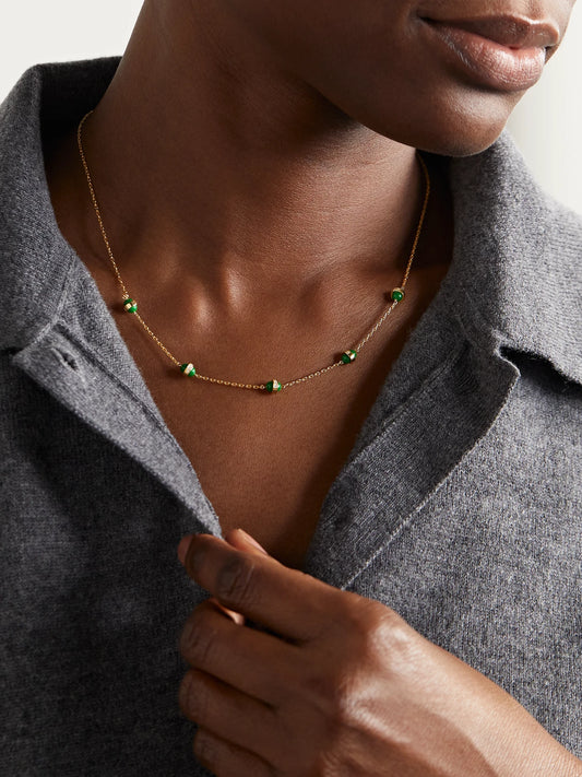 Image of Necklaces. Product name - Atoms The 5 Dots 18-karat Gold, Enamel And Diamond Necklace in Green colour by brand - L'Atelier Nawbar