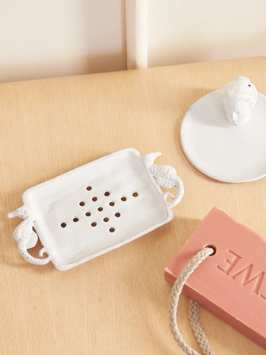 Image of Decor. Product name - Seahorse Ceramic Soap Dish in White colour by brand - Astier De Villatte