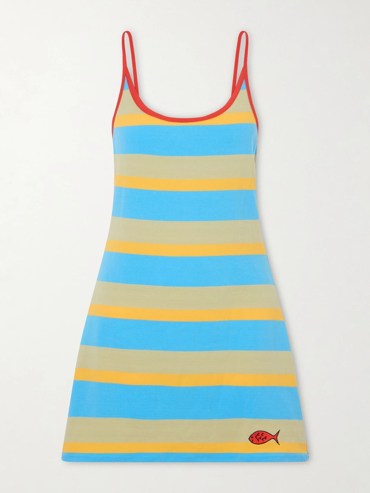 +da Adolfo Vespa Striped Logo-embroidered Cotton-blend Dress