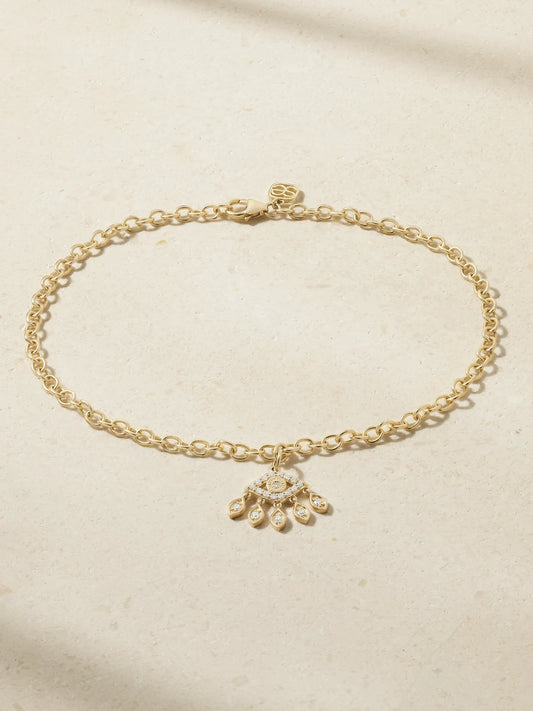 Evil Eye 14-karat Gold Diamond Anklet