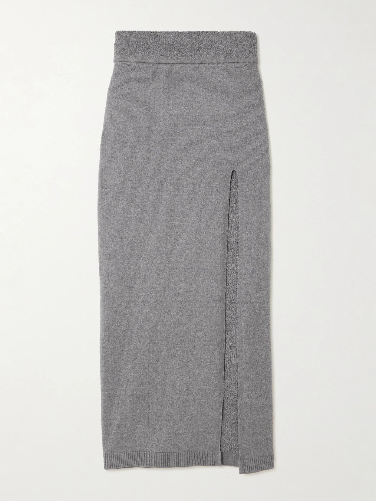 Textured Knit High Slit Long Skirt - Dark Heather Gray