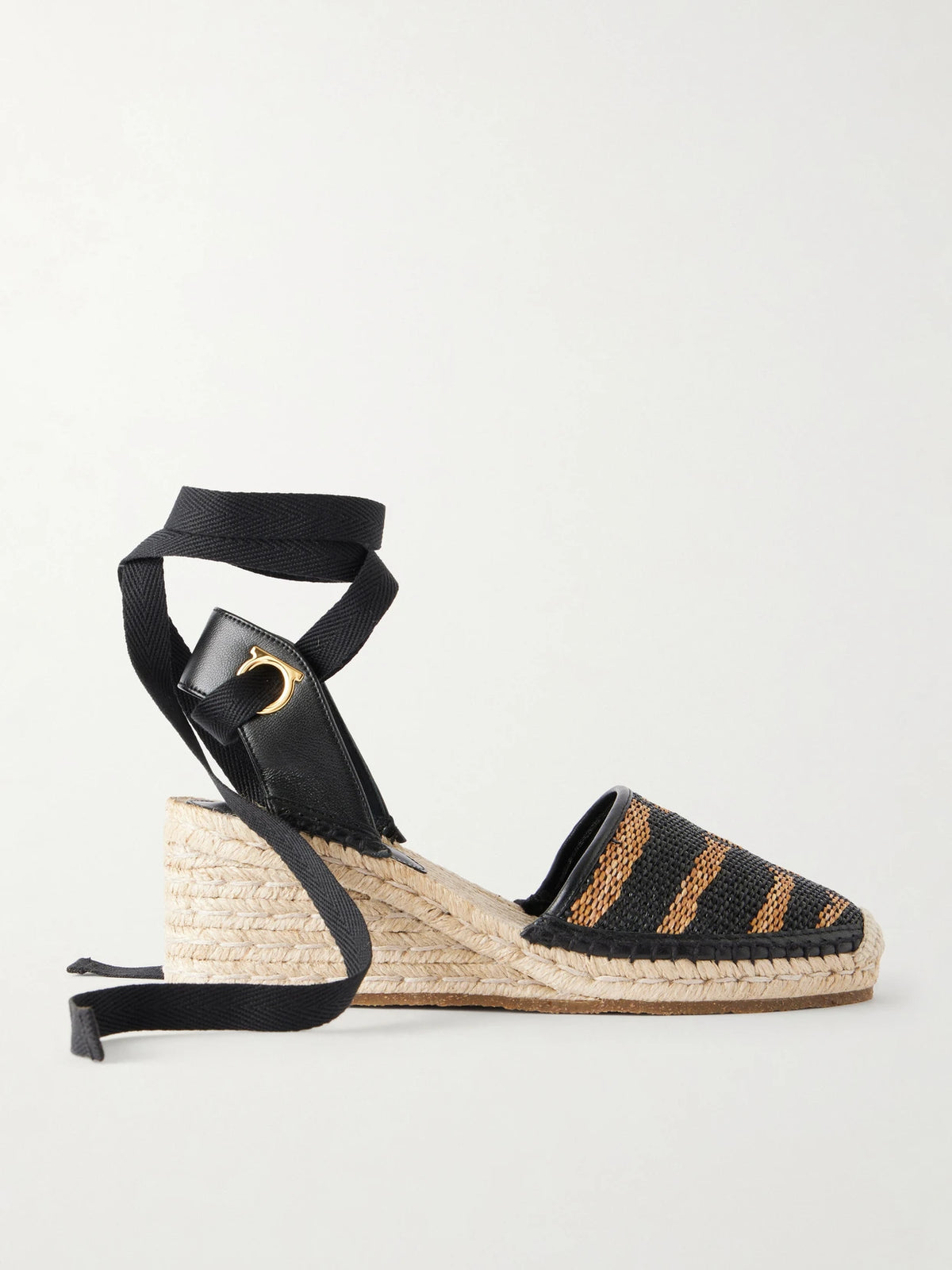 Zanta Zebra 70 Leather-trimmed Woven Raffia Espadrillas Wedge