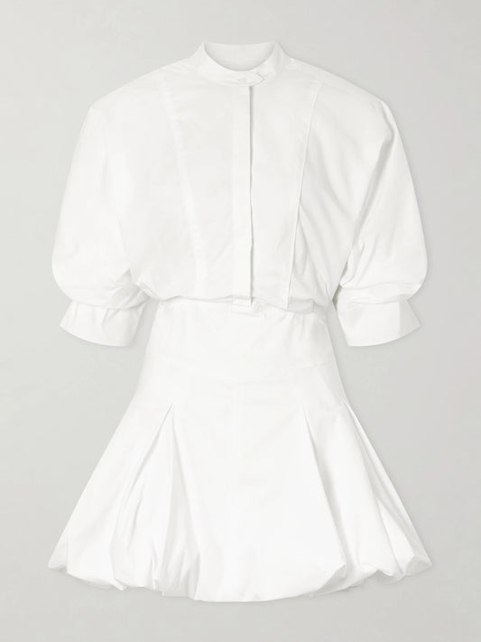 Image of Dresses. Product name - Effie Bubble Pleated Cotton-blend Poplin Mini Dress in White colour by brand - SIMKHAI