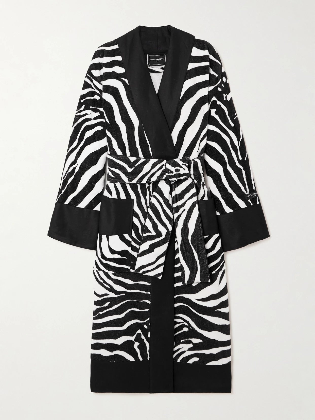 Image of Lingerie. Product name - Belted Zebra-print Cotton-terry Robe in Zebra print colour by brand - Dolce & Gabbana
