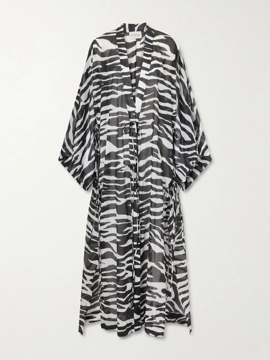 Image of Dresses. Product name - Zebra-print Cotton Kaftan in Black colour by brand - The Attico