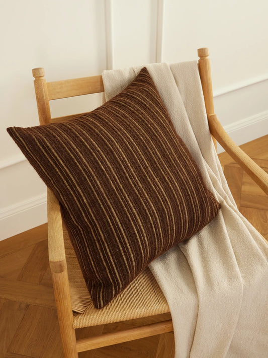 Image of Decor. Product name - Lucidio Striped Cotton And Wool-blend Cushion in Brown colour by brand - The House of Lyria
