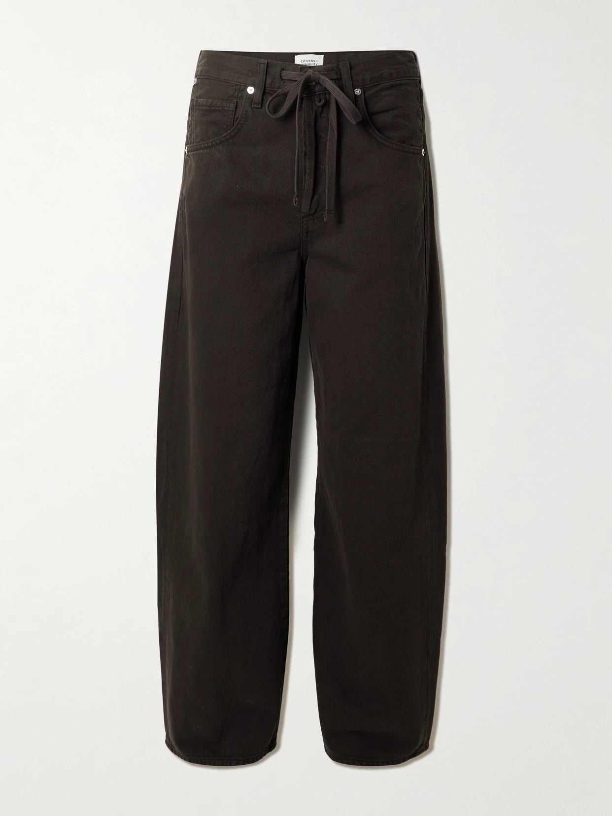 Image of Jeans. Product name - Brynn Drawstring Mid-rise Wide-leg Jeans in Chocolate colour by brand - Citizens of Humanity