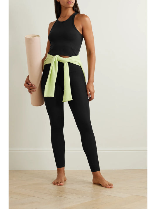 Image of a model wearing Pants. Product name - Align 25" Ribbed Nulu High-rise Leggings in Black colour by brand - lululemon