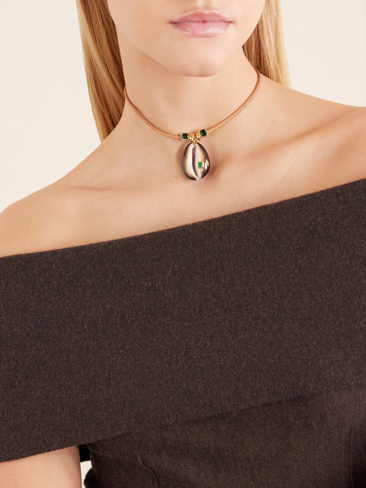 Image of Necklaces. Product name - Raya Suede Beaded Necklace in Gold colour by brand - Martha Calvo