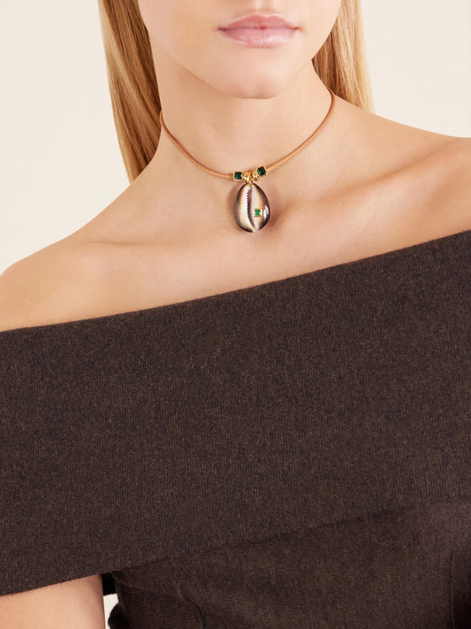 Image of Necklaces. Product name - Raya Suede Beaded Necklace in Gold colour by brand - Martha Calvo