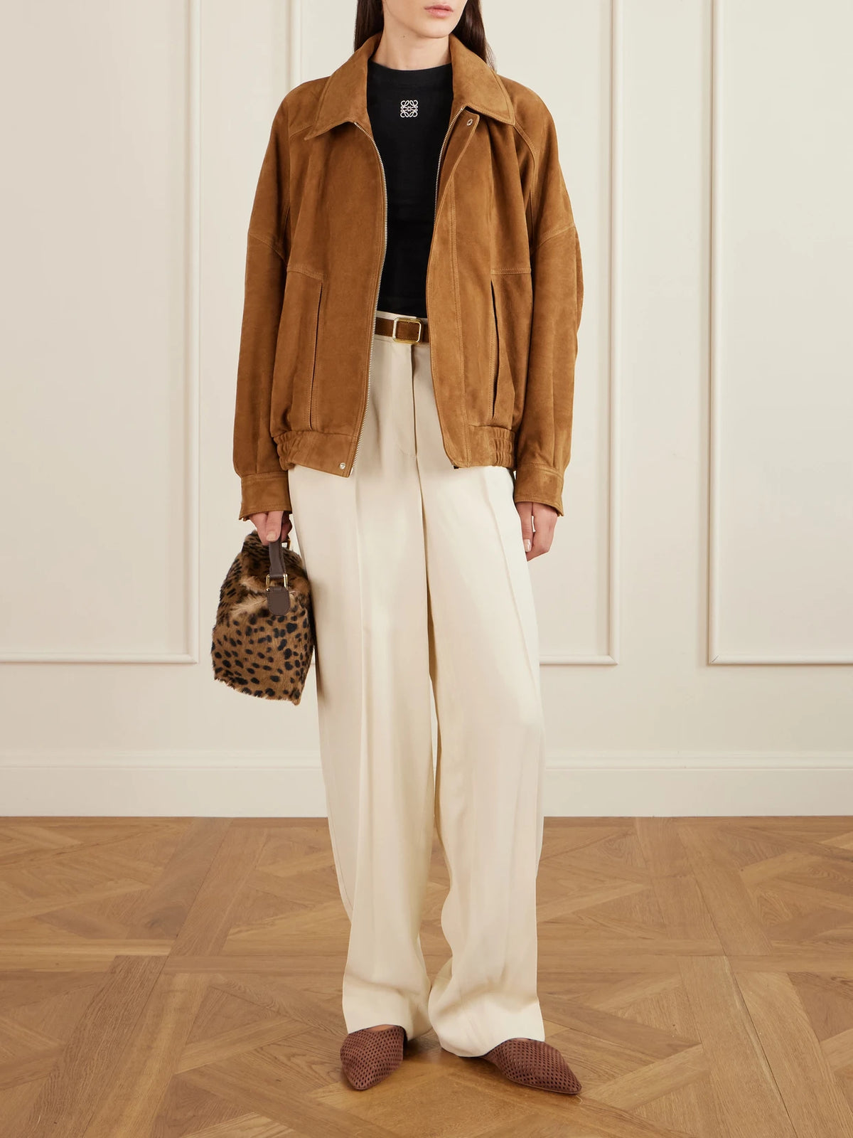 Image of Bags. Product name - Puzzle Edge Small Leather-trimmed Leopard-print Shearling Shoulder Bag in Leopard print colour by brand - LOEWE