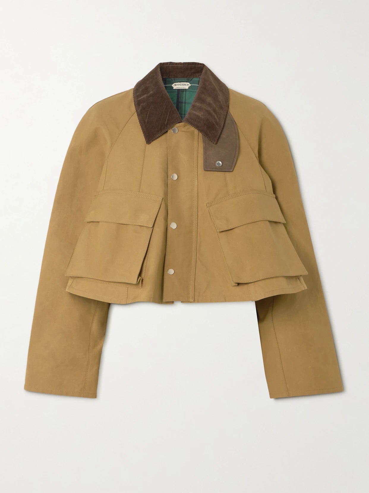 Cropped Corduroy-trimmed Waxed-cotton Jacket