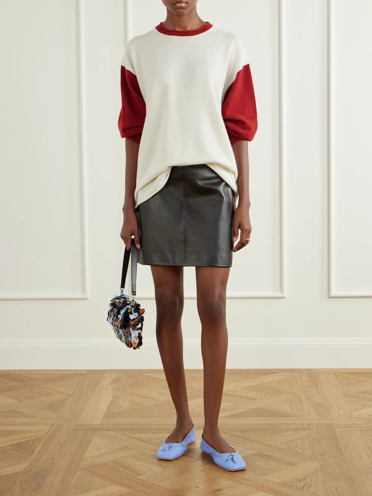 Image of Flats. Product name - Milo Leather Ballet Flats in Light blue colour by brand - STAUD