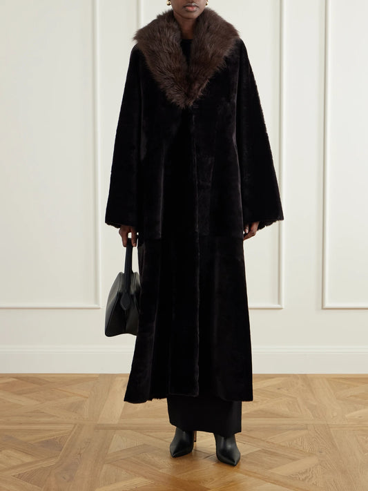 Image of Coats & Jackets. Product name - Astoria Shearling Coat in Black colour by brand - Nour Hammour