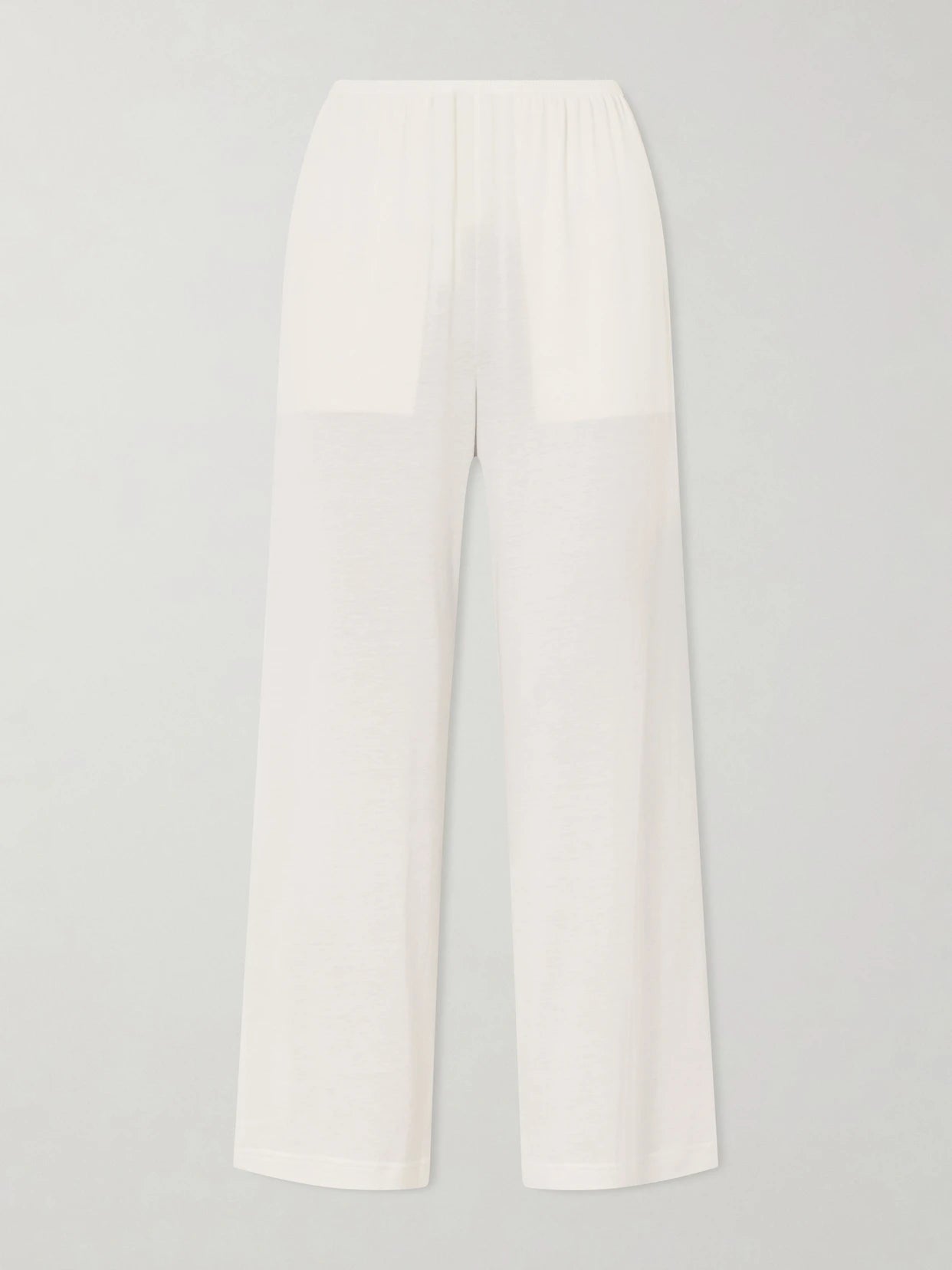 Image of a model wearing Pants. Product name - Cotton And Silk-blend Straight-leg Pants in White colour by brand - TOTEME
