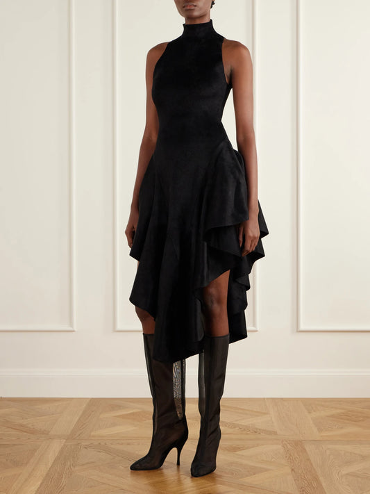 Image of Boots. Product name - Tube 100 Grosgrain-trimmed Tulle Knee Boots in Black colour by brand - Alaïa