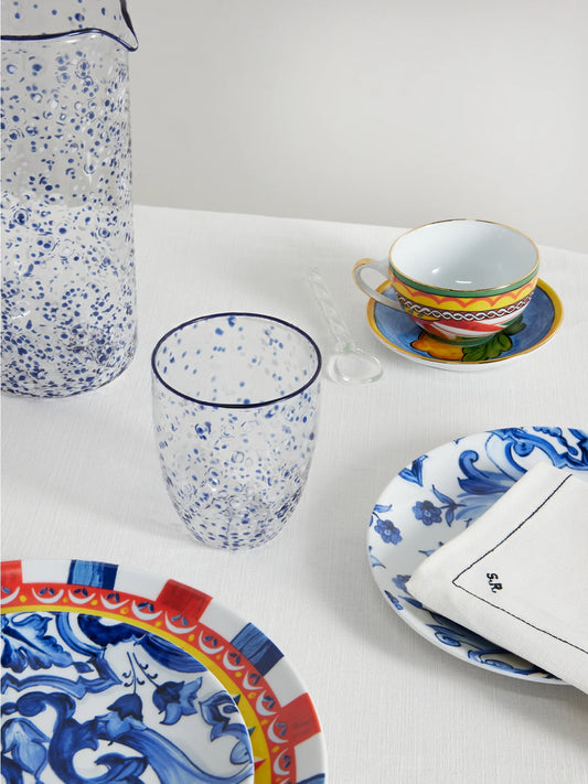 Image of Tableware. Product name - Painted Water Glass in Blue colour by brand - Dolce & Gabbana