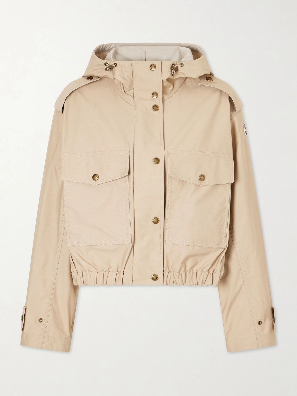 Image of Coats & Jackets. Product name - Carex Hooded Cotton-blend Poplin Cropped Jacket in Beige colour by brand - Moncler