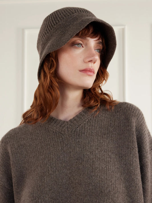 Image of Hats. Product name - Bruno Ribbed Merino Wool And Cashmere-blend Bucket Hat in Brown, Black colour by brand - Nour Hammour