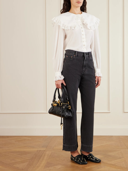 Image of Flats. Product name - Rita Embellished Leather Ballet Flats in Black colour by brand - Chloé